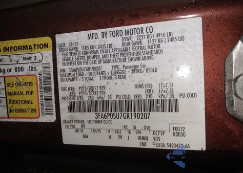 2016 Ford Fusion Energi Titanium from USA, damaged, VIN 3FA6P0SU7GR190207